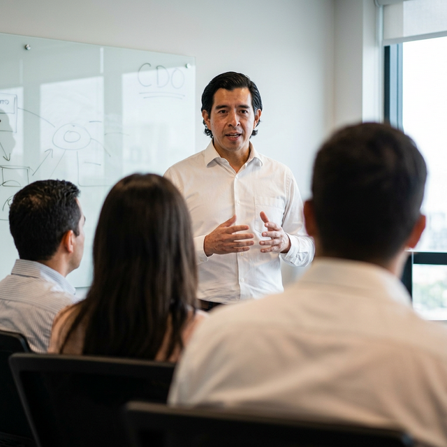 Porfirio Gómez dictando una sesión de coaching